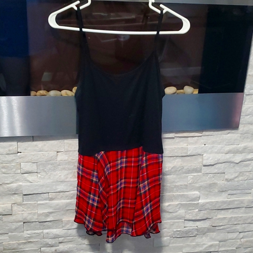 Body Central flowy sheer Plaid spaghetti strap tank top XL